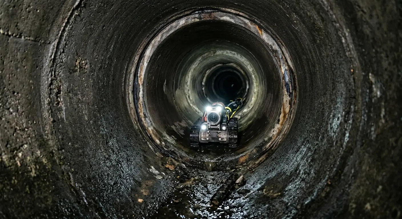 Robotic sewer camera inspecting pipe interior for Sewer Line Cleaning in Chesterfield
